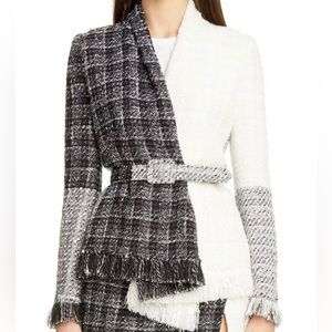 Oscar de la Renta Belted Colorblock Tweed Jacket
